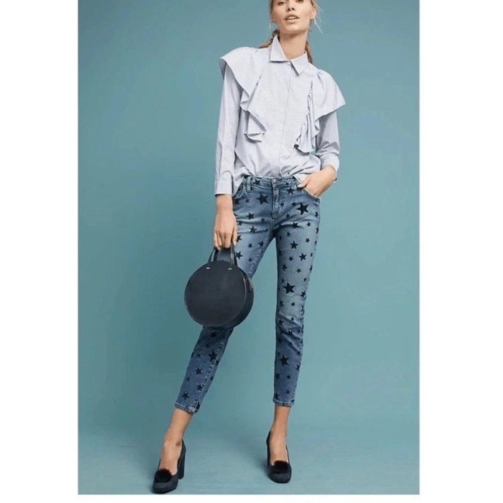 New Anthropologie Current/Elliott The Stiletto Star Jeans in Flocked Star 26